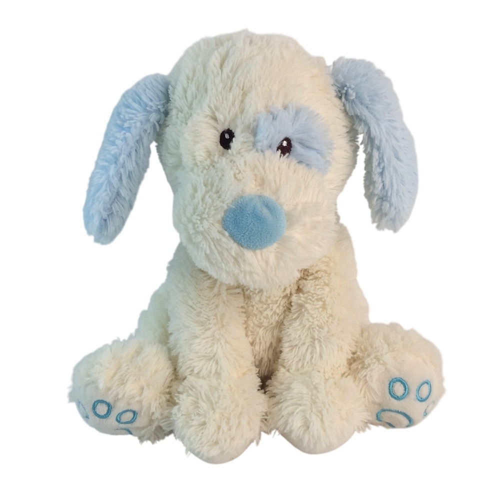 Okie Dokie Plush Dog 10" Cream Blue Shaggy Puppy Stuffed Animal Toy